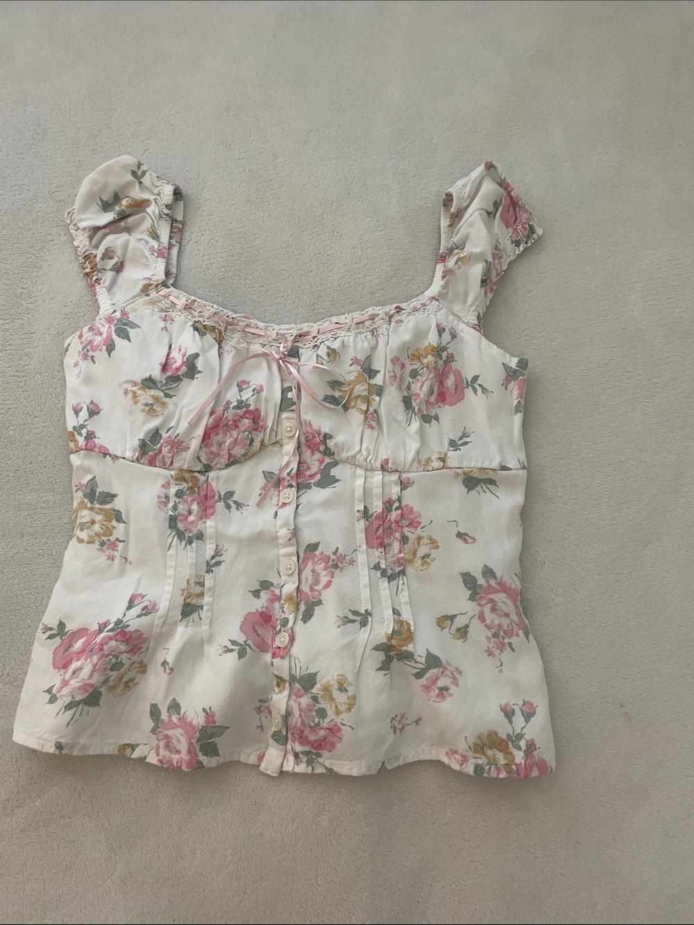 Hollister Floral Button-Front Blouse: Size S